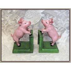 PINK COUNTRY PIG Vintage Style Cast Iron BOOKENDS Farm   351663553205